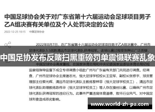 中国足协发布反赌扫黑重磅罚单震慑联赛乱象 中国足协发布反赌扫黑重磅罚单震慑联赛乱象